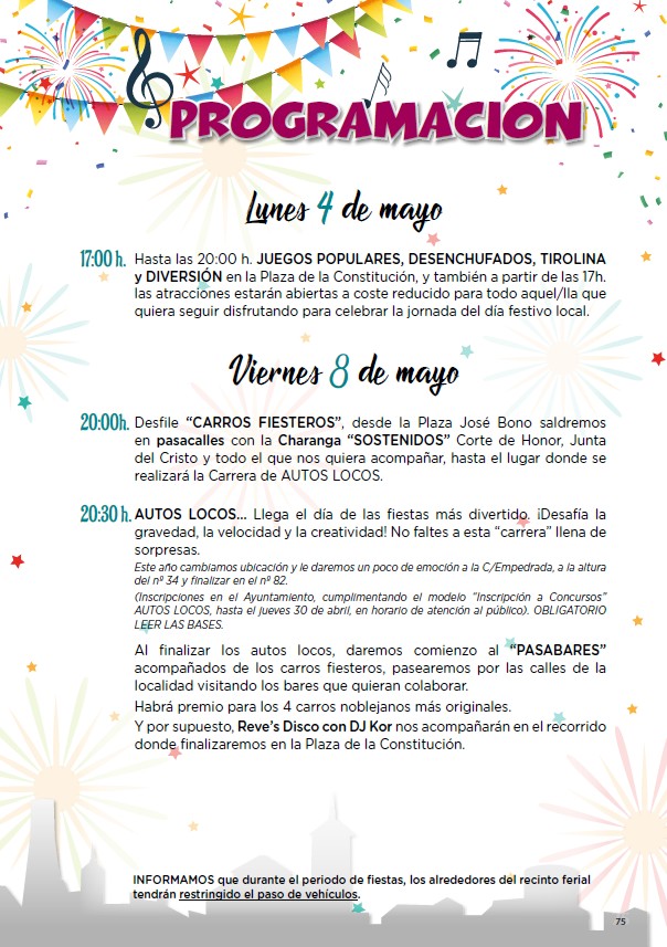 programación mayo 3 fiestas locales nobleas