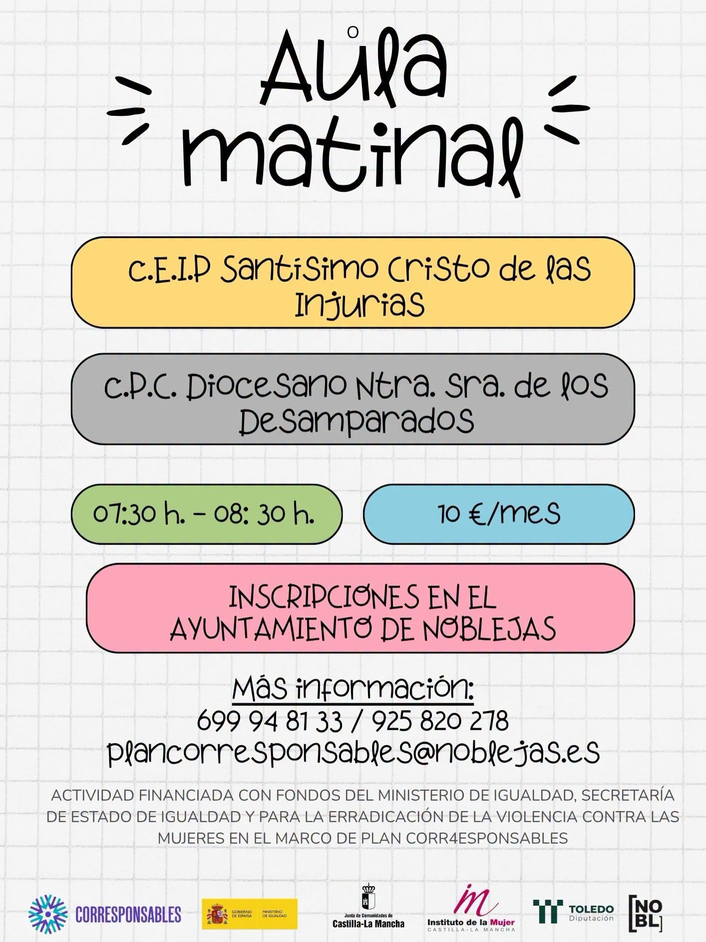 Cartel del Aula Matinal de Noblejas para el curso 2026/2027