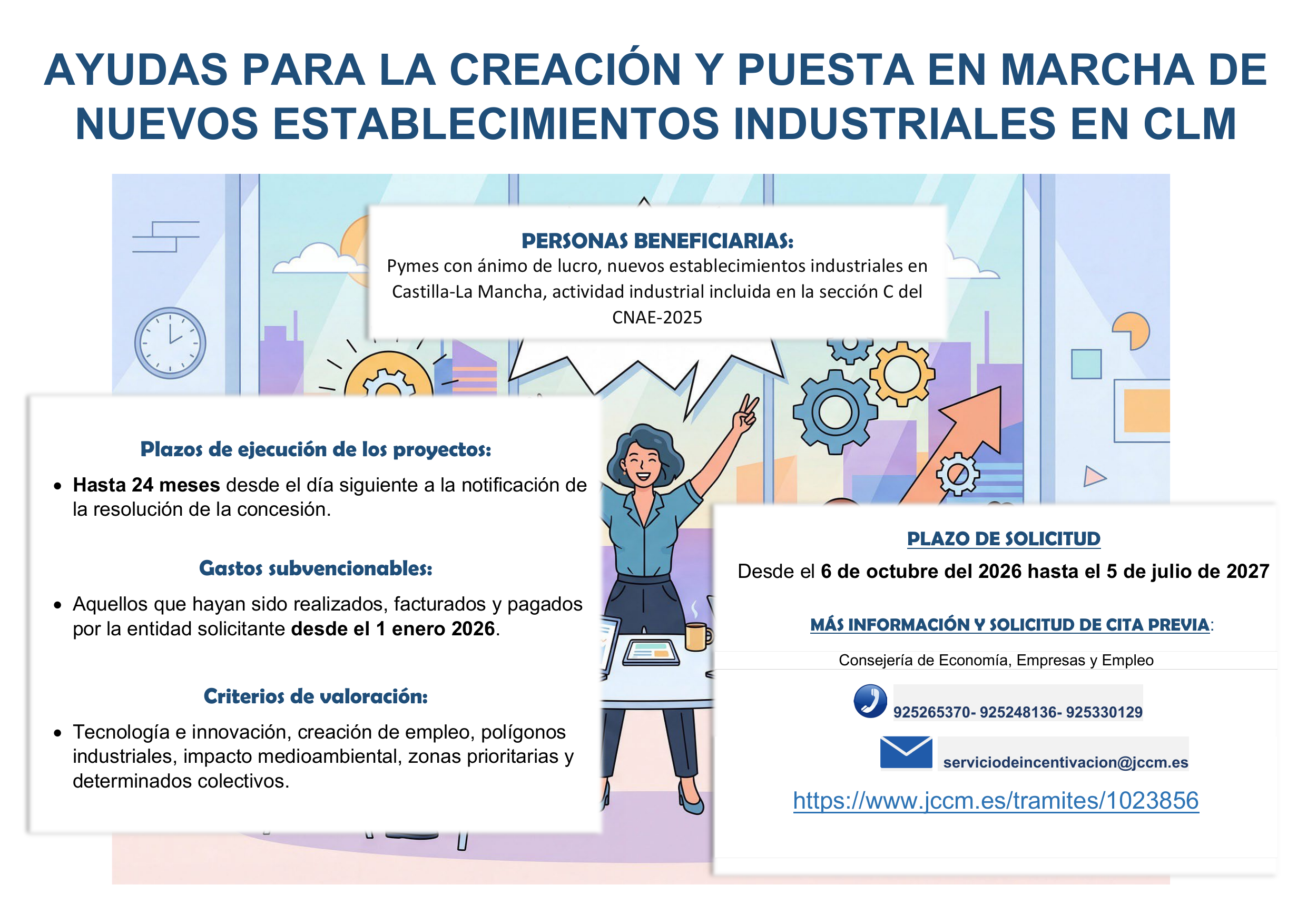 Cartel de ayudas para nuevos establecimientos industriales en Castilla-La Mancha
