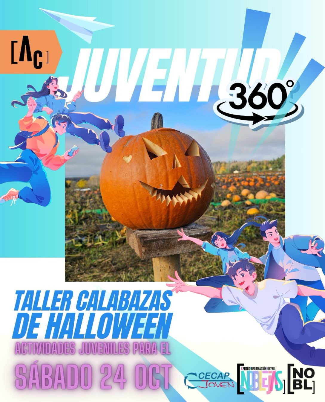 Cartel del taller de decoración de calabazas de Juventud 360º en Noblejas