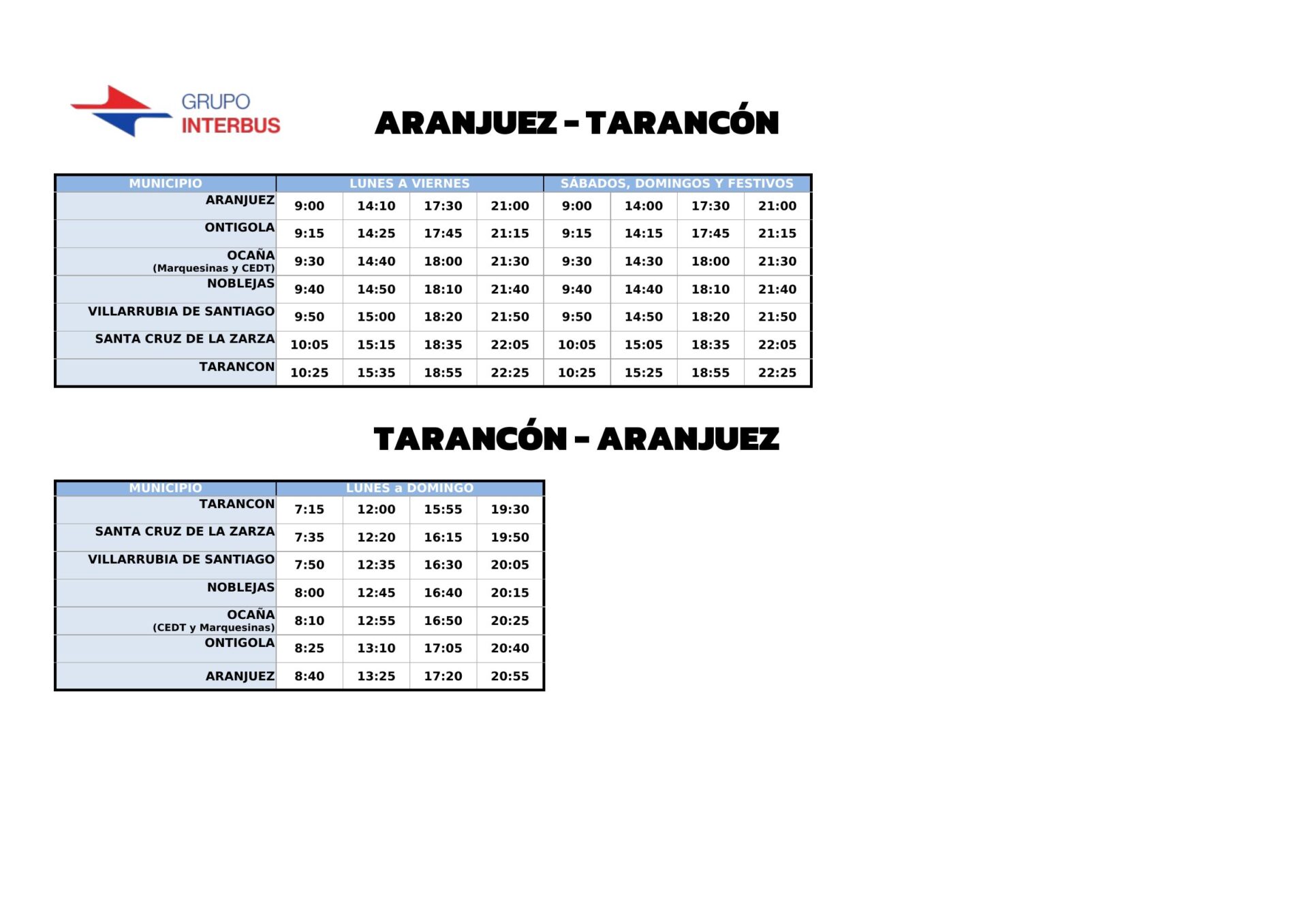 horario aranjuez tarancon