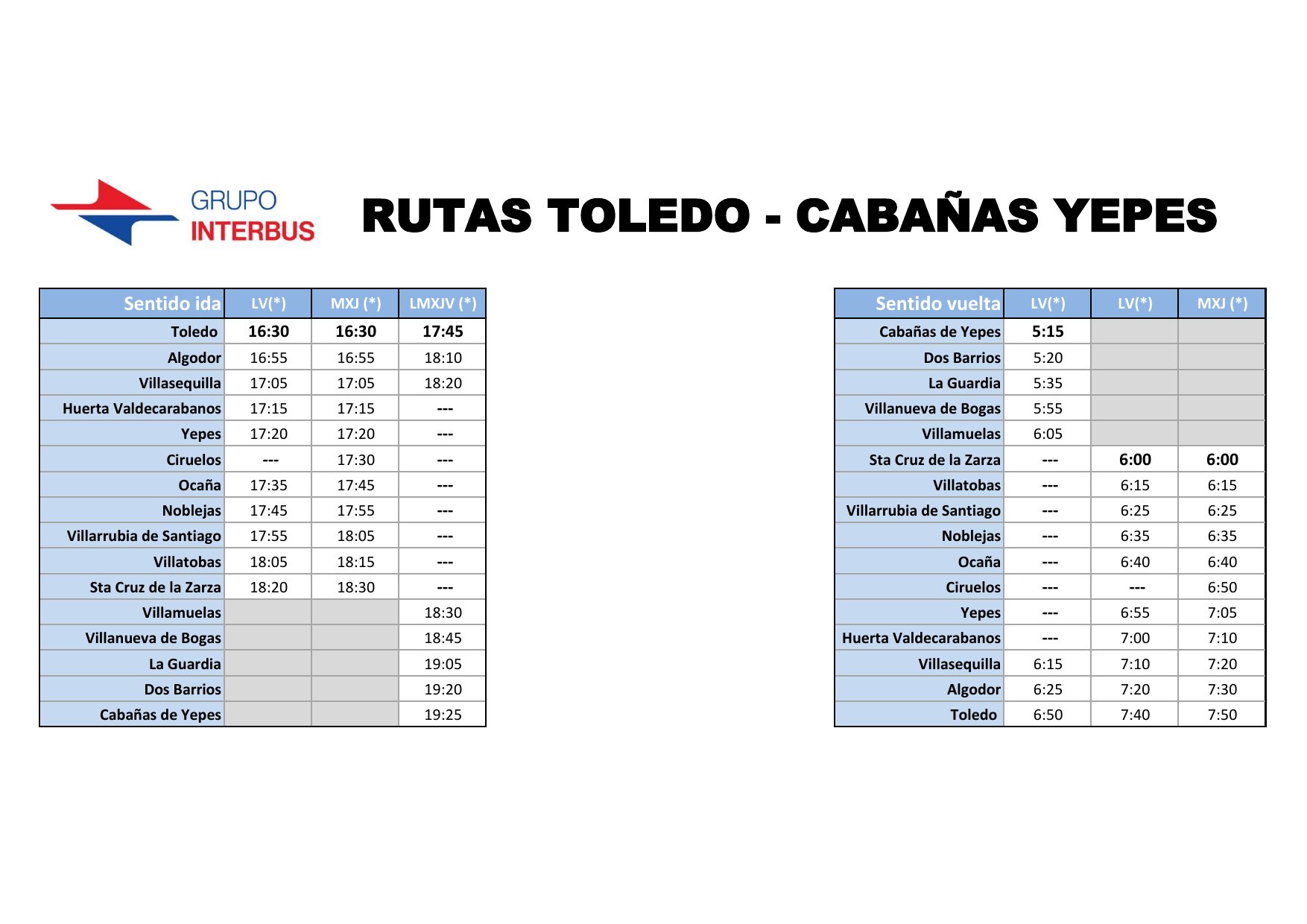 horario toledo cabanas yepes