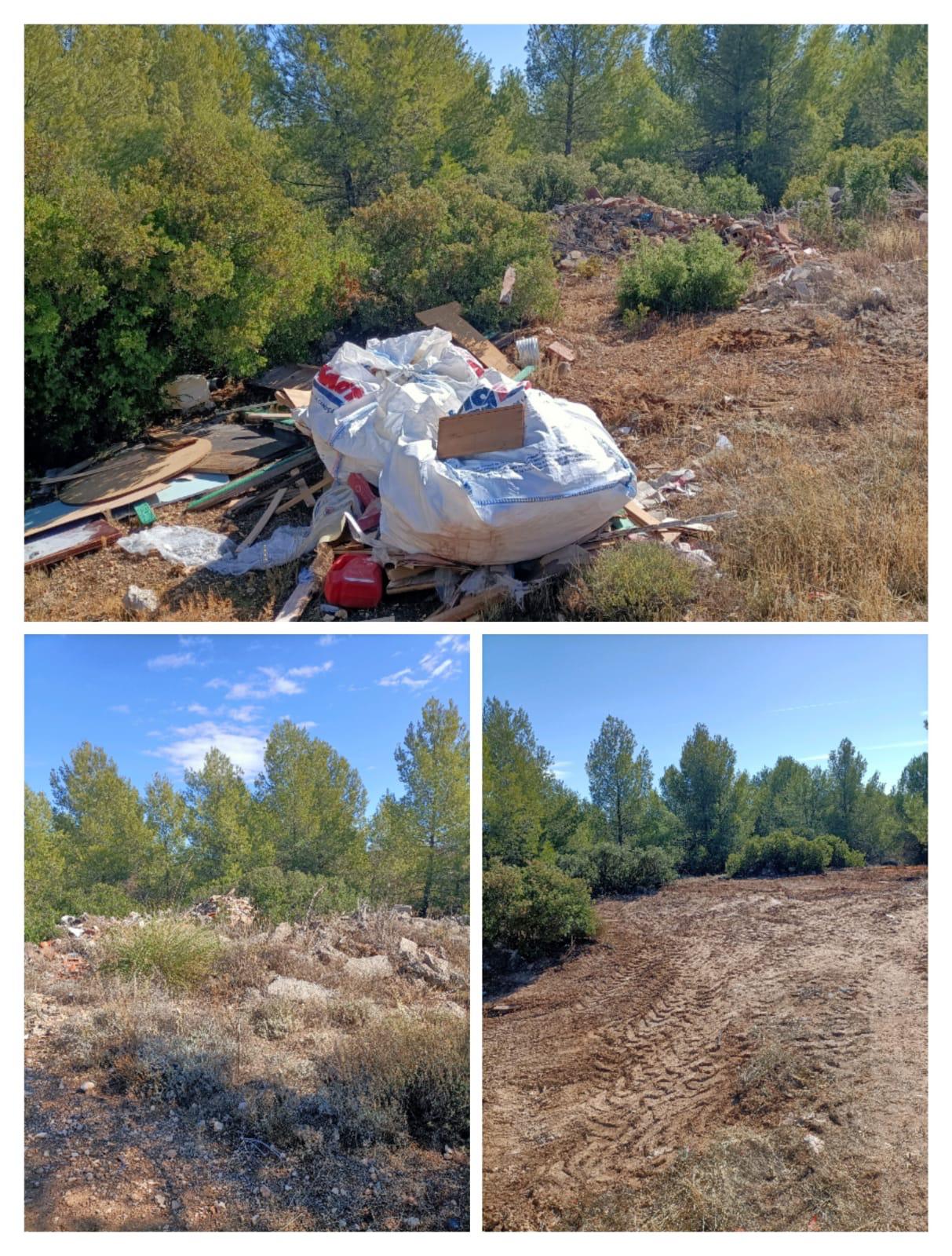 Antes y después de la retirada de residuos y escombros en los parajes de Noblejas